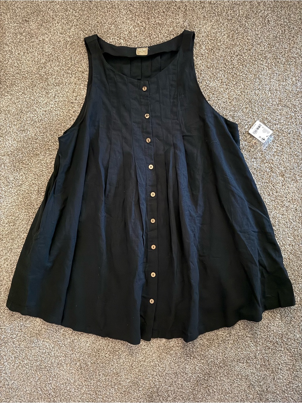 Free People black cotton-linen trapeze-button-down dress/tunic, NWT, Medium